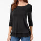 Style & Co Womens Black Ruched 3/4 Sleeve Jewel Neck Top Black Size S