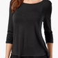 Style & Co Womens Black Ruched 3/4 Sleeve Jewel Neck Top Black Size S