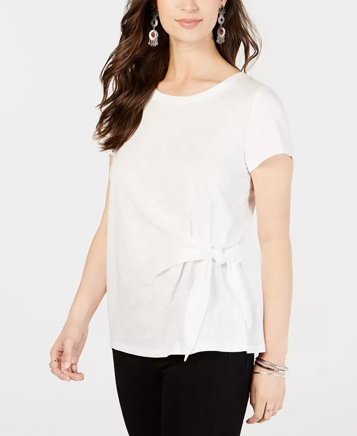 Style & Co Women's Petite Side-Tie Top White Size PS