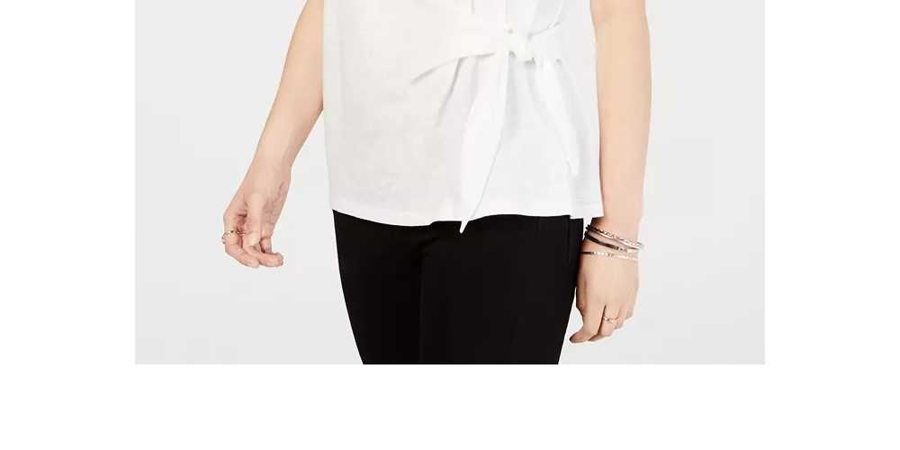 Style & Co Women's Petite Side-Tie Top White Size PS