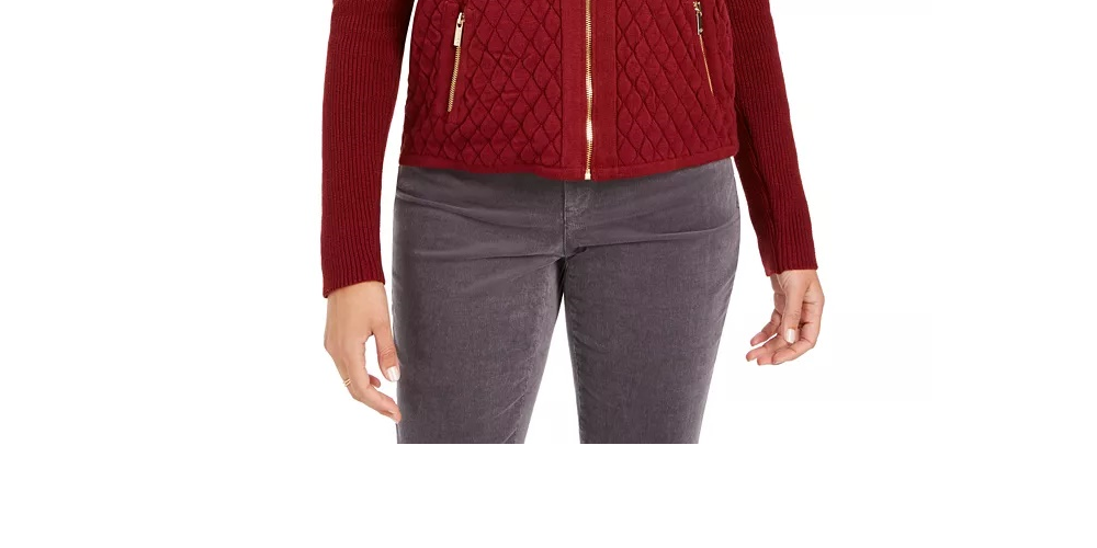 Charter Club Women's Quilted Sweater Jacket  Black Size XX-Large