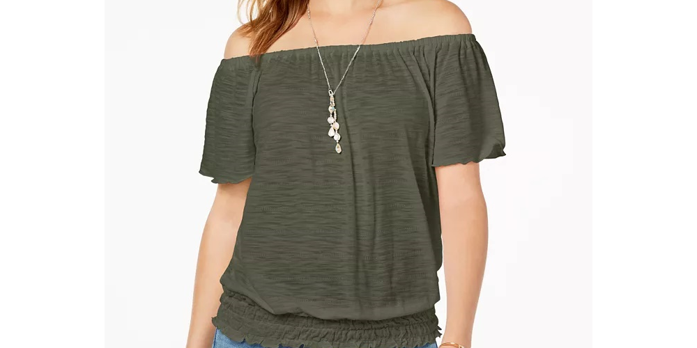 Style & Co Women's Convertible Off The Shoulder Top Green Size Large