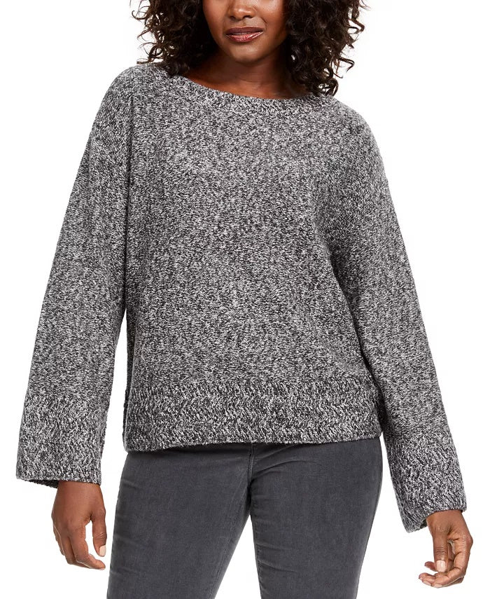 Style & Co Women's Marled Flared Sleeve Sweater Gray Size Small