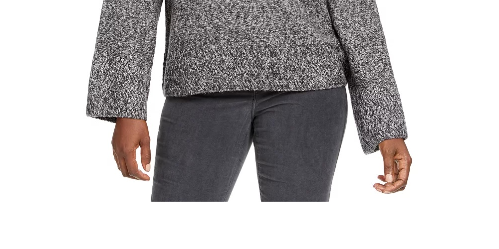 Style & Co Women's Marled Flared Sleeve Sweater Gray Size Small