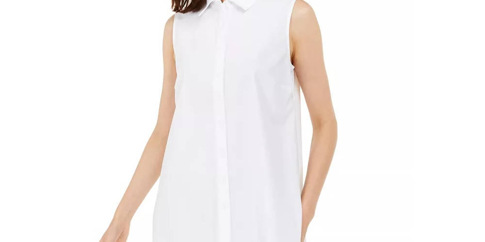 Alfani Women's Long Sleeve Knit Collared Tunic  White Size PL