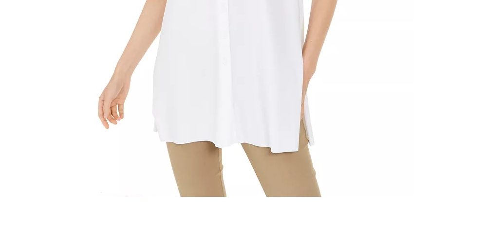 Alfani Women's Long Sleeve Knit Collared Tunic  White Size PL