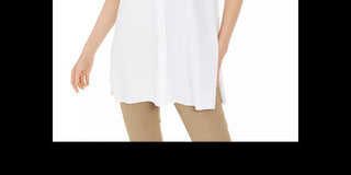 Alfani Women's Long Sleeve Knit Collared Tunic  White Size PL