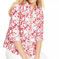 Charter Club Women's Printed Roll Sleeve Linen Blend Top Red Size Medium