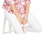 Charter Club Women's Printed Roll Sleeve Linen Blend Top Red Size Medium
