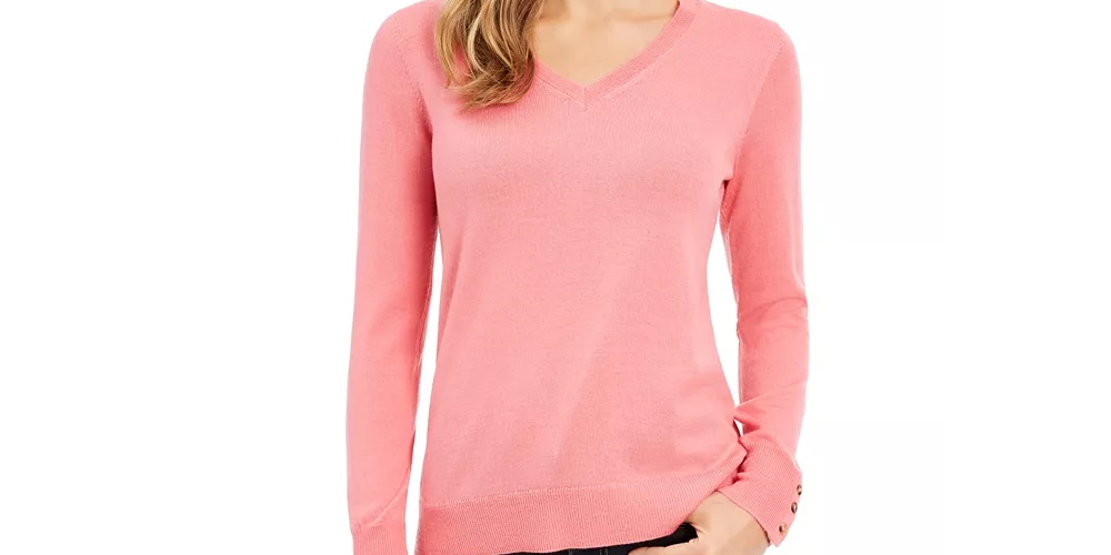 Charter Club Women's Merino Wool Button Cuff V Neck Sweater Gray Size XX-Large