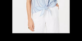 Charter Club Women's Linen Striped Tie Top White Size Small