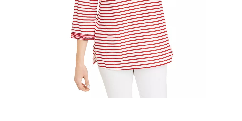 Charter Club Women's Embroidered Striped Linen Blend Tunic Red Size XX-Large