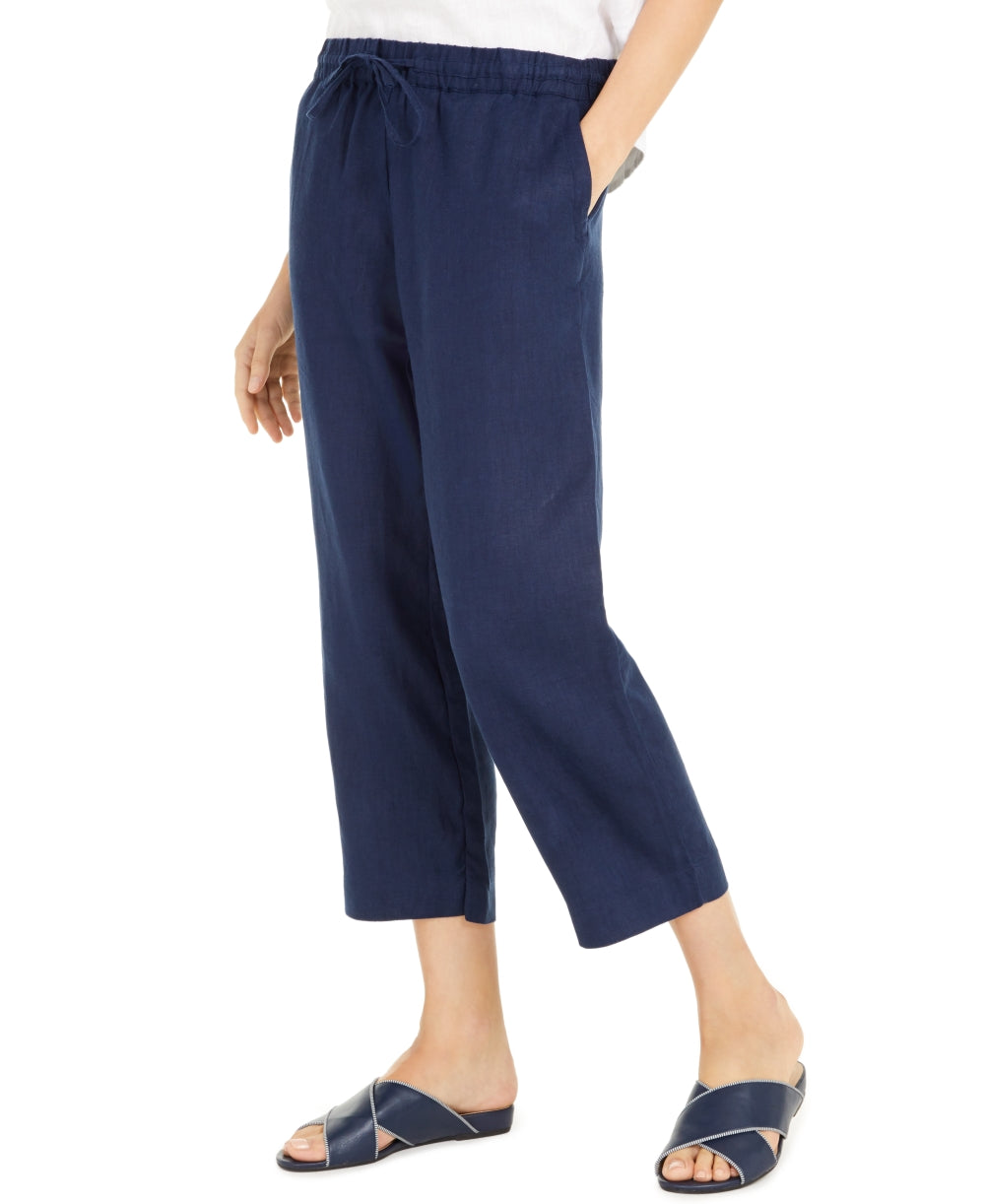 Charter Club Women's Linen Capri Tie Waist Pants Charcoal Size Large
