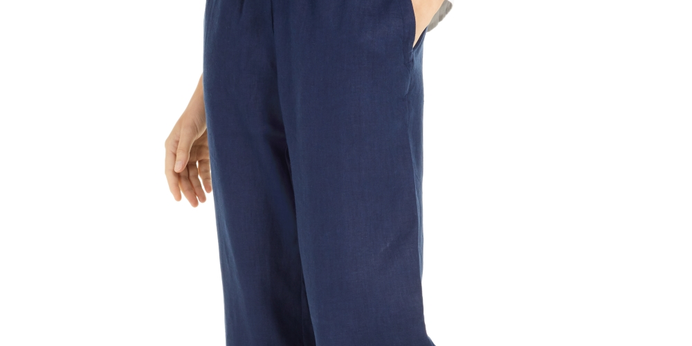 Charter Club Women's Linen Capri Tie Waist Pants Charcoal Size Large