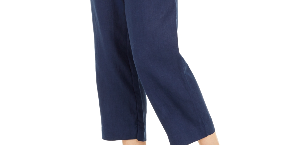 Charter Club Women's Linen Capri Tie Waist Pants Charcoal Size Large