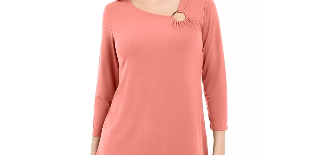 JM Collection Women's Asymmetrical Ring Tunic Orange Size X-Small