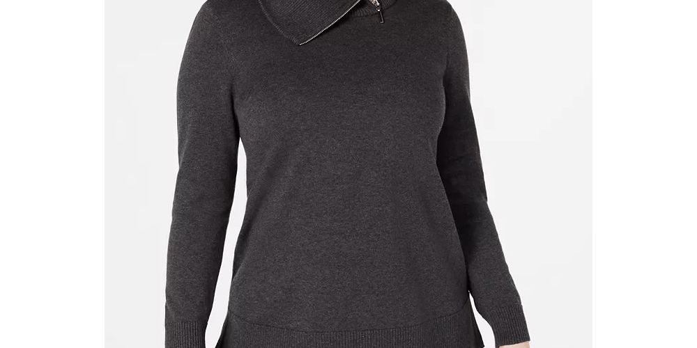 Karen Scott Women's Cotton Zip Neck Sweater Blue Size X-Small