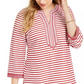Charter Club Women's Embroidered Striped Linen Blend Tunic Red Size Medium