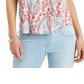 Style & Co Women's Printed Split Neck Top White Size Medium