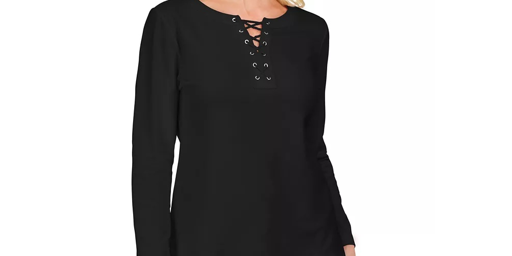 Karen Scott Women's Lace Up French Terry Sweatshirt Black Size X-Small