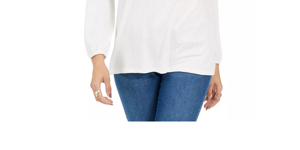 Style & Co Women's Lace Shoulder Top White Size PL