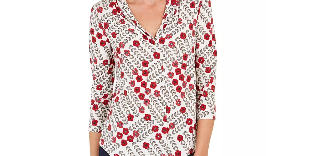 Charter Club Women's 3/4 Sleeve Top Blue Size XX-Large