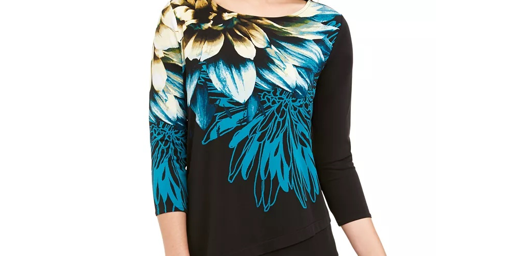 Alfani Women's Bold Floral Blouse Black Size Petite X-Large