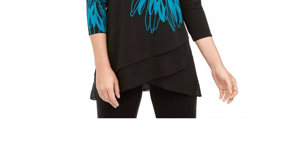 Alfani Women's Bold Floral Blouse Black Size Petite X-Large