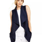Charter Club Women's Frayed Trim Linen Blend Draped Vest Blue Size Medium