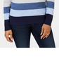 Karen Scott Women's Striped Ribbed Knit Cotton Sweater Blue/White Size Petite Medium