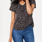 Style & Co Women's Cotton Printed V Neck Top  Black Size -PL