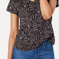 Style & Co Women's Cotton Printed V Neck Top  Black Size -PL