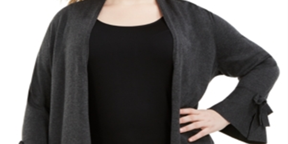 Alfani Women's Tie Sleeve Cardigan Grey Size XXXL