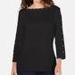 Karen Scott Petite Studded Boat-Neck Cotton Top Black Size PM