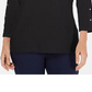 Karen Scott Petite Studded Boat-Neck Cotton Top Black Size PM