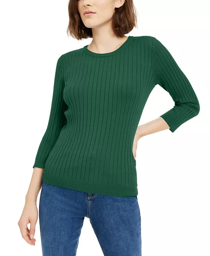 Maison Jules Women's Ribbed Crew Neck Sweater Green Size X-Small