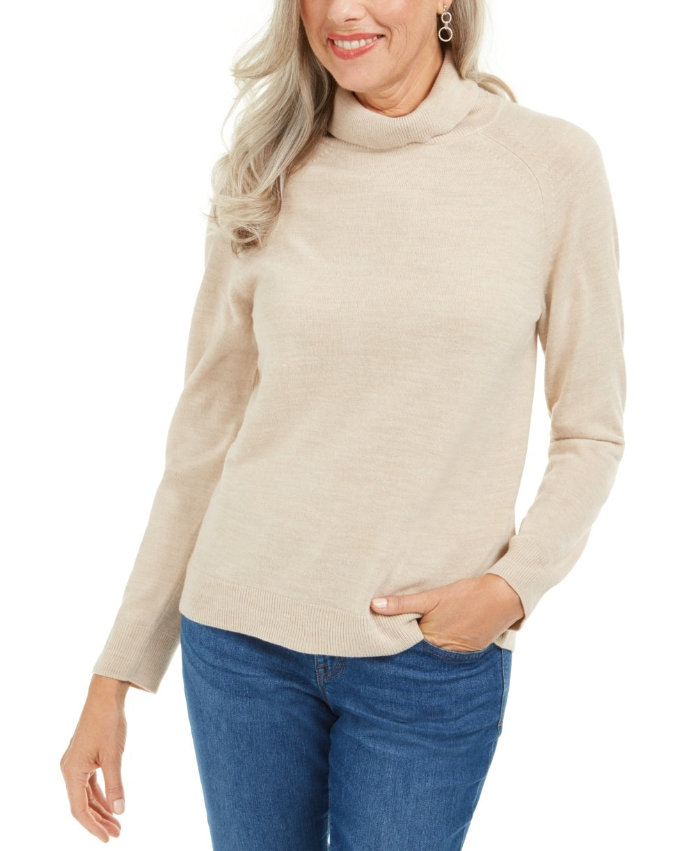 Karen Scott Women's Luxsoft Turtleneck Sweater Beige Size PM