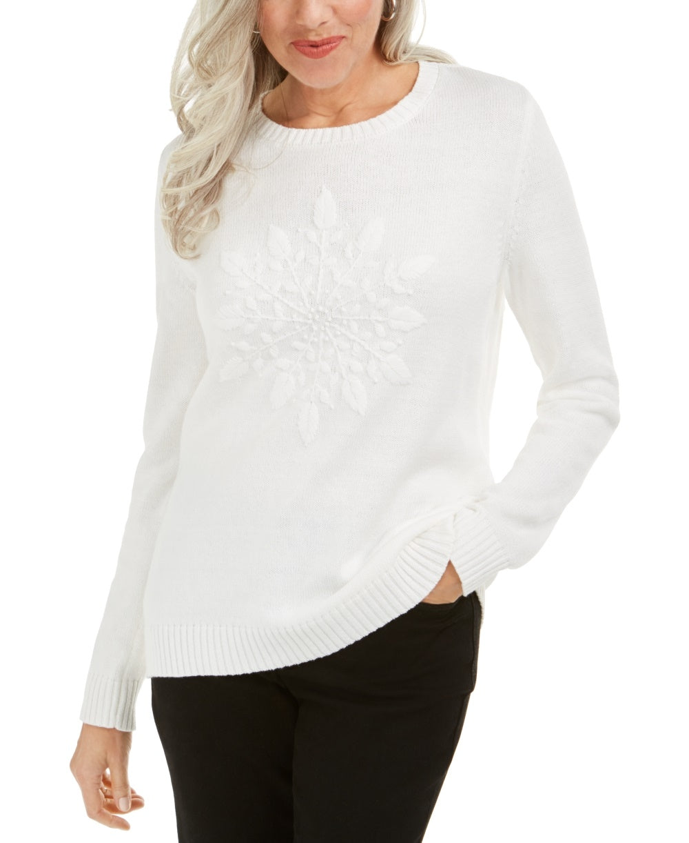 Karen Scott Women's Snowflake Applique Sweater White Size Small