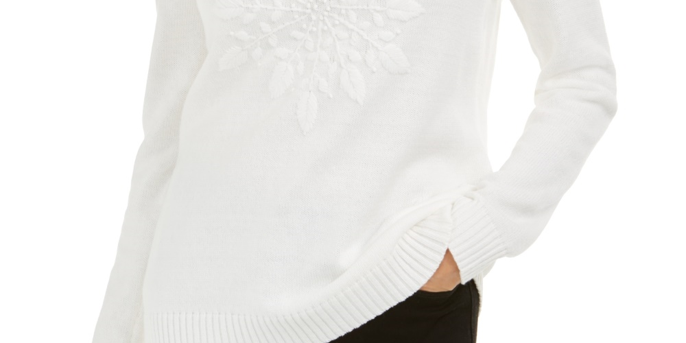 Karen Scott Women's Snowflake Applique Sweater White Size Small