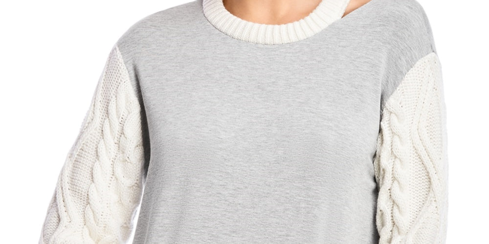 Bailey 44 Women's Margo Cable-Knit-Sleeve Sweater Gray Size Small