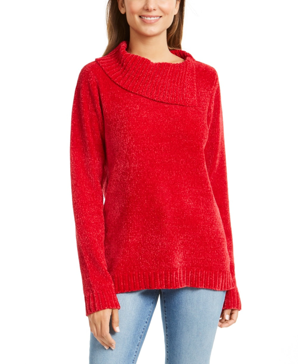 Karen Scott Women's Petite Envelope-Neck Chenille Sweater Red Size PL