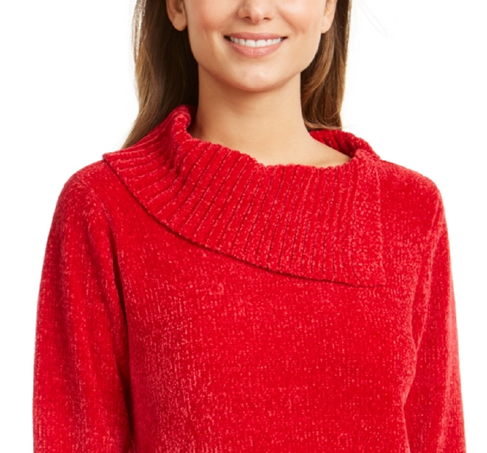 Karen Scott Women's Petite Envelope-Neck Chenille Sweater Red Size PL