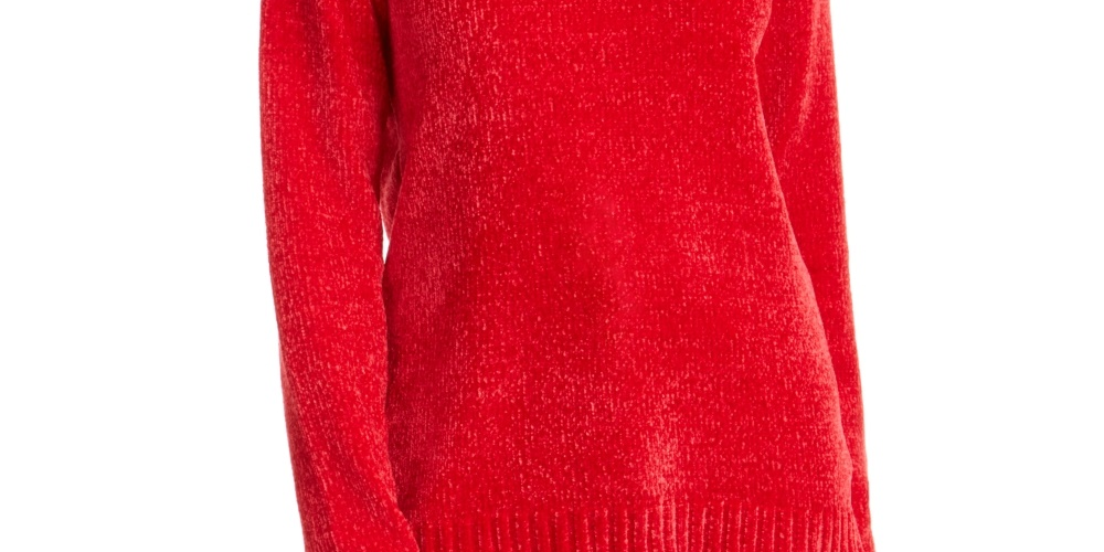 Karen Scott Women's Petite Envelope-Neck Chenille Sweater Red Size PL