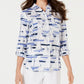 Charter Club Women's Sailboat Print Shirt White Size Small
