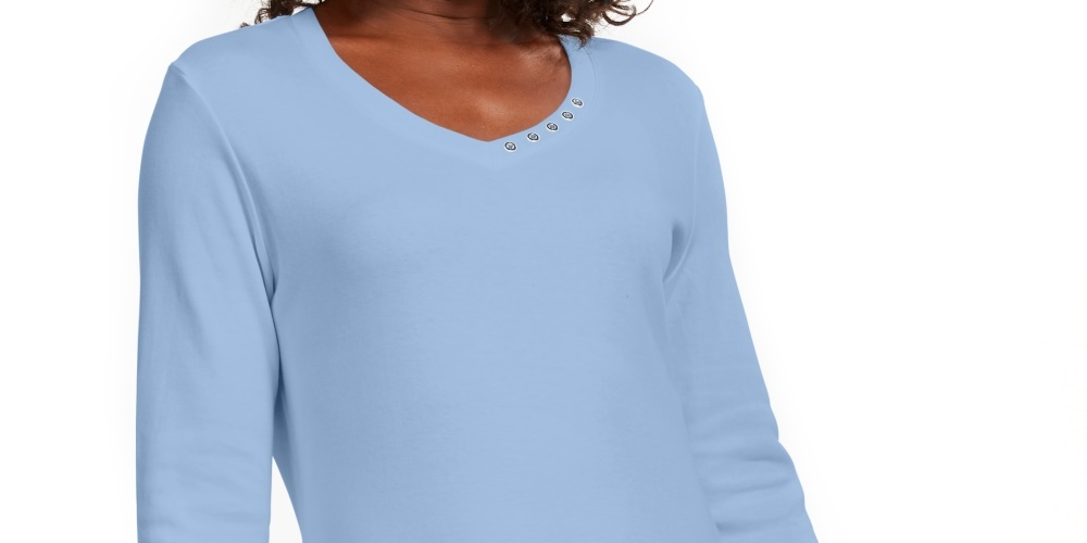 Karen Scott Women's Grommet-Neck Cotton TopBright Blue Size X-Small