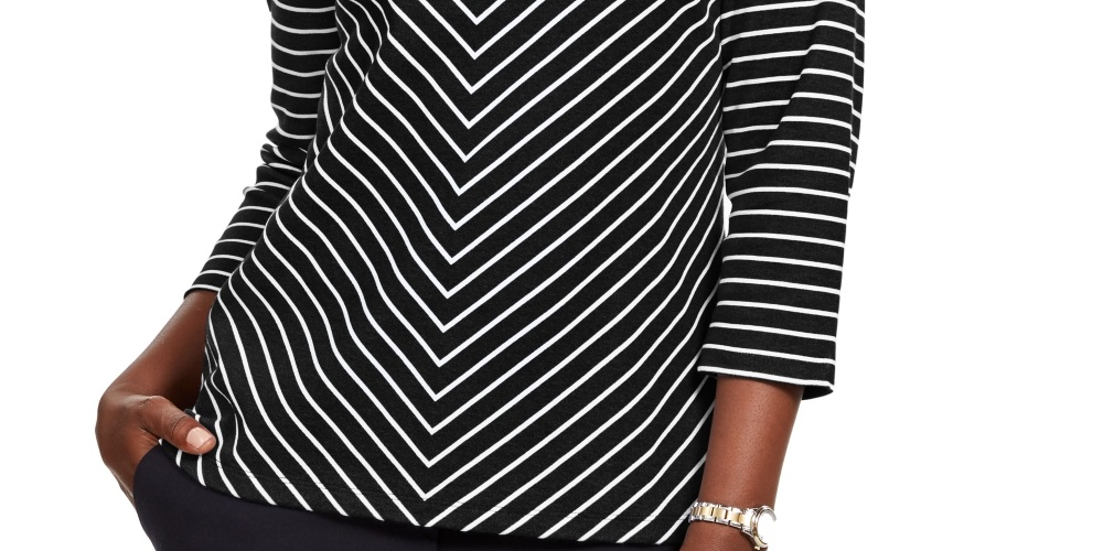 Karen Scott Women's Striped V Neck Top Black Size X-Small