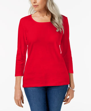 Karen Scott Women's Scoop-Neck Top Bright Red Size Medium