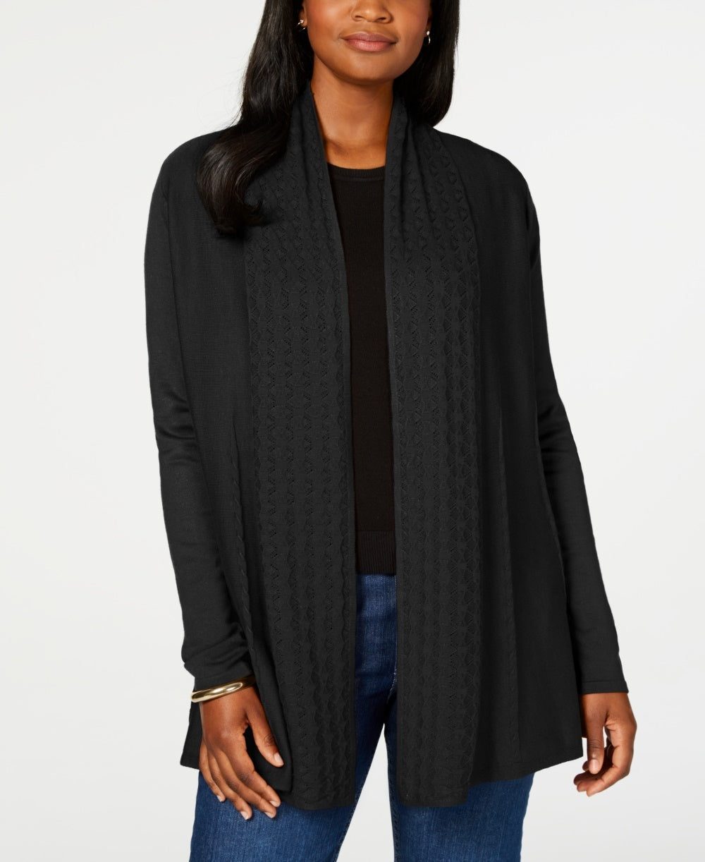 Karen Scott Women's Open-Front Cardigan Black Size X-Small