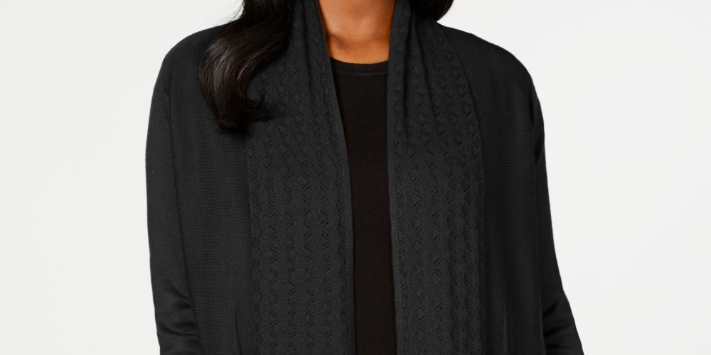 Karen Scott Women's Open-Front Cardigan Black Size X-Small
