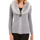 JM Collection Women's Holiday Party Faux-Fur Collar & Brooch Cardigan Silver Size X-Large